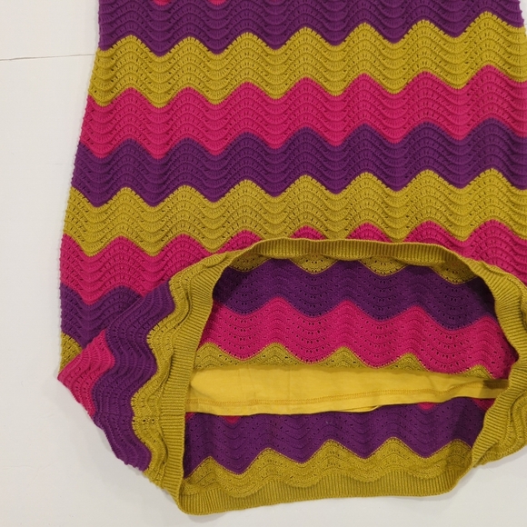 Electric & Rose Multicolor Crochet Zigzag Mini Dress Women's Size Large Vibrant - Picture 8 of 12